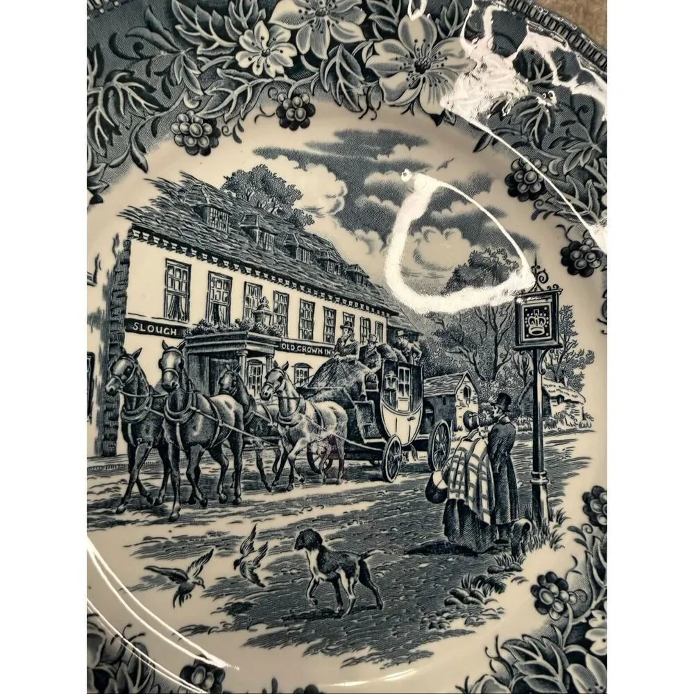 Royal Tudor Ware Staffordshire Coaching Taverns 1828 Dinner Plate Blue White 10